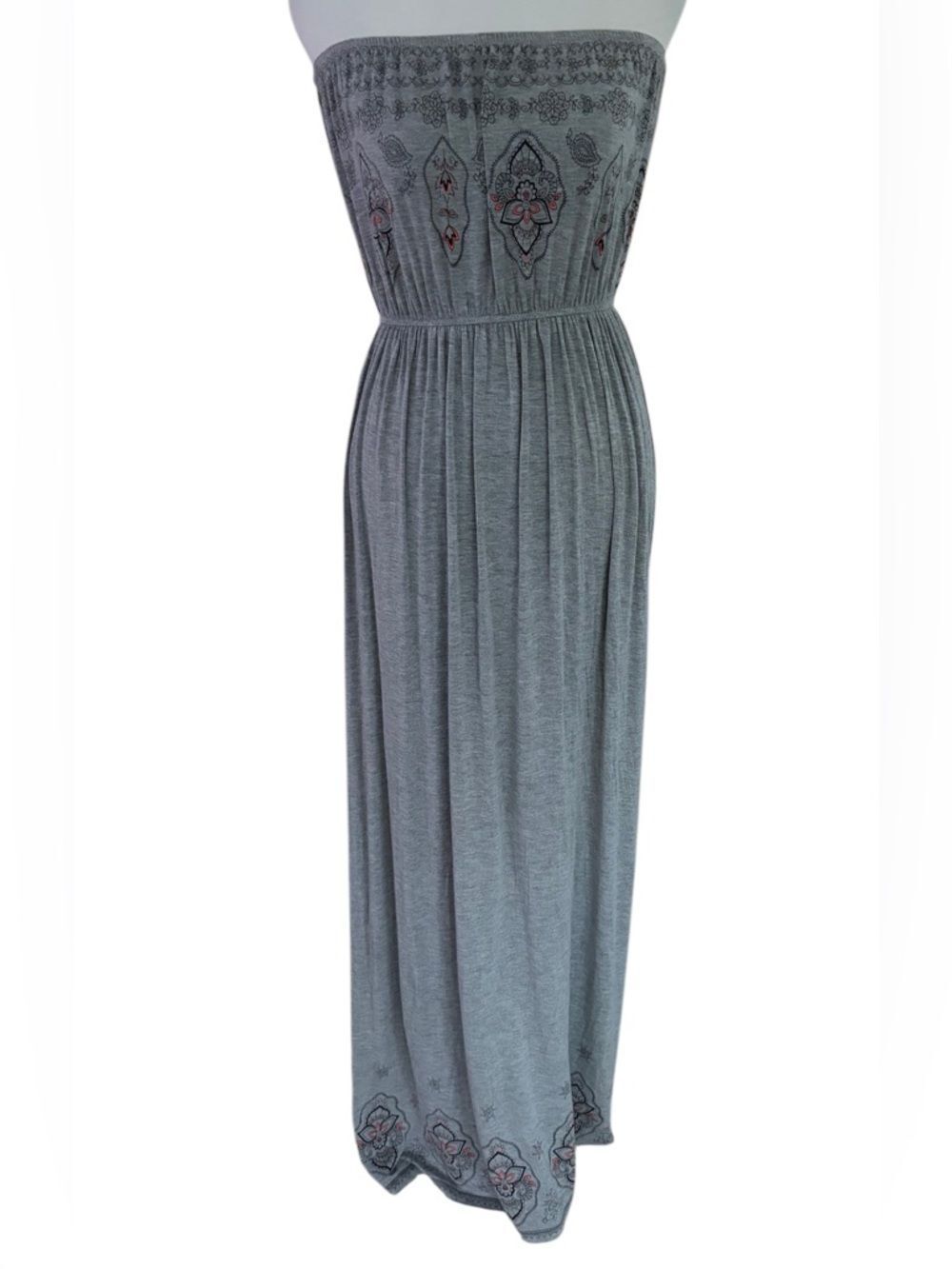 Love Tree Strapless Gray Jersey Maxi Dress with Elastic Waist size M.